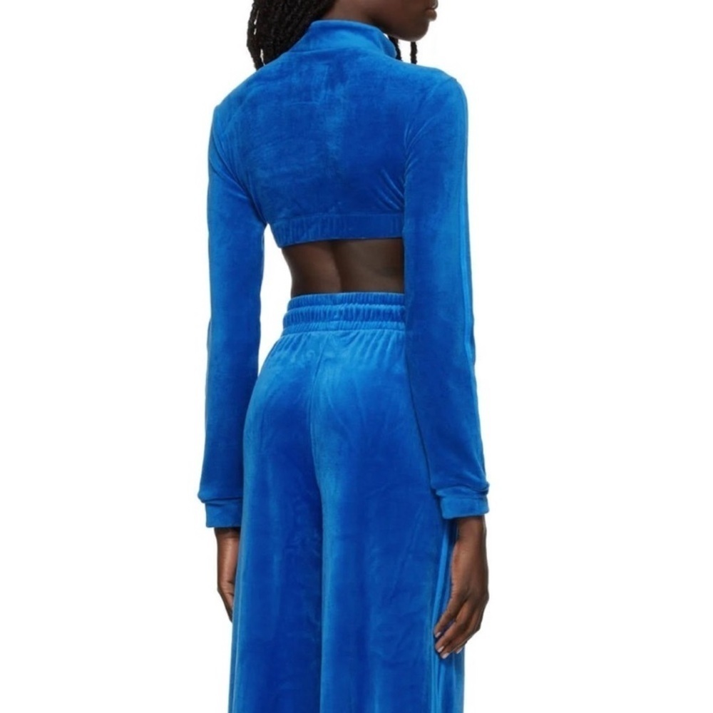 Adidas Originals x Jeremy Scott Women's Track Jacket Cropped Velour Top Blue L - Picture 2 of 15